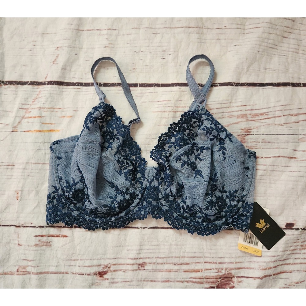 Wacoal Embrace Lace Underwire Bra 38DD Blue Navy Floral NWT